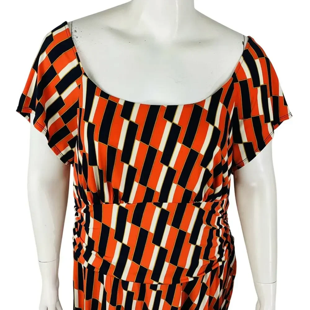 Bisou Bisou Womans Sz 24 Plus Dress Michele Bohbot Ruched Short Sleeve Geometric